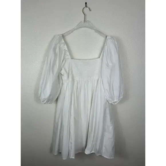 Abercrombie & Fitch Emerson Puff Sleeve Mini Dress White Sz LT Cottage Romantic - Picture 8 of 8